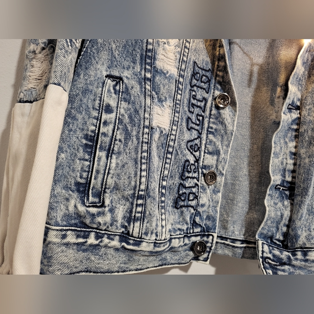 DNM Collection Medium Distressed Embroidered Reworked Denim Jacket - Picture 12 of 16